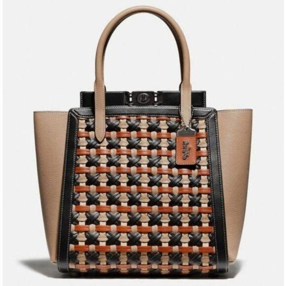 Coach Troupe Tote Pebble Glovetanned Leather Weaving Satchel Shoulder Crossbody - Picture 2 of 16